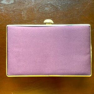 NWOT Evening dark purple satin clutch! W silver chain and rhinestone open button